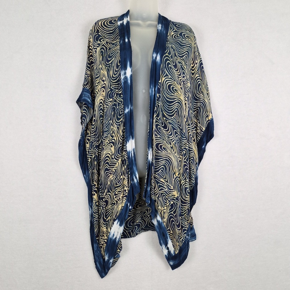 Soft Surroundings Small/Medium Indigo Ivory Kimono Duster Boho Chic Whimsy